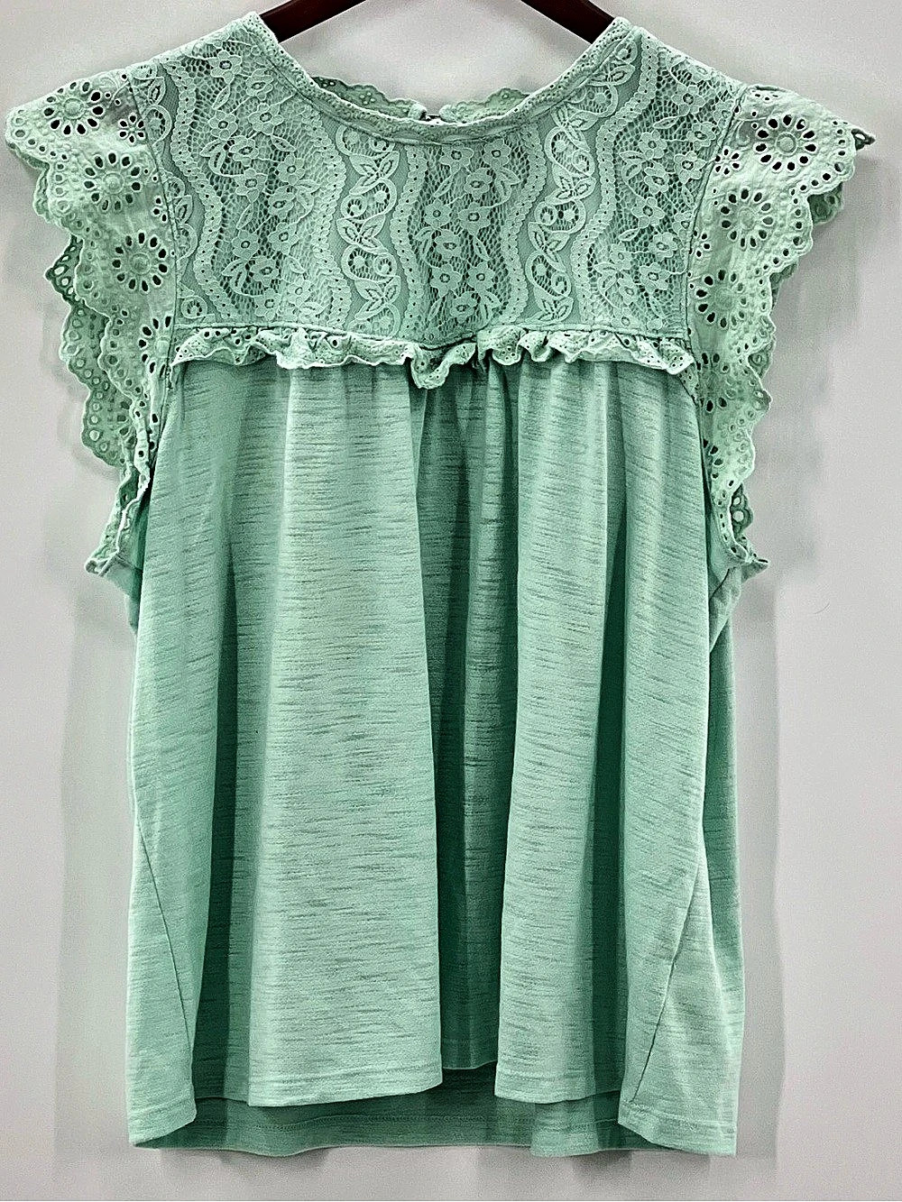517 Lauren Conrad Lace Yoke Blouse in Green Size XXL Like New
